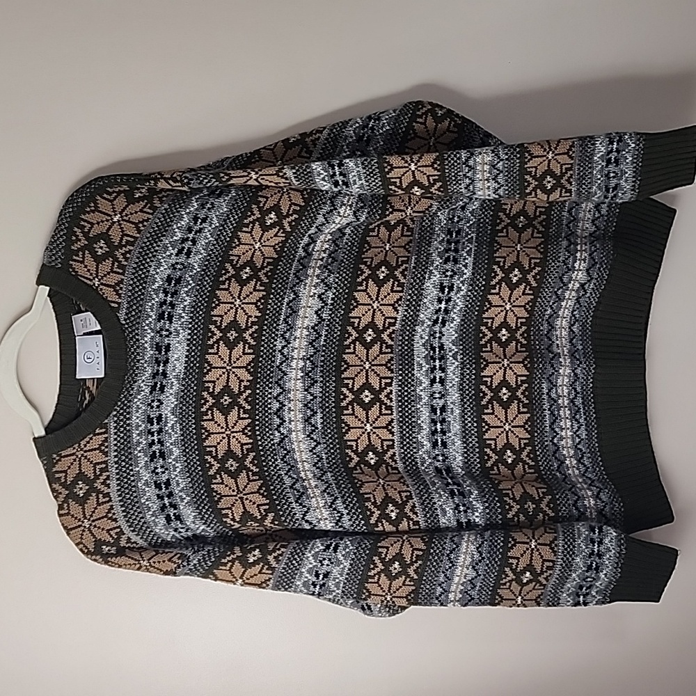 Vintage Farah Dad Grandpa Sweater Fair Isle Snowflake Print Relaxed Fit size Med